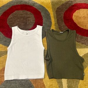 Aritzia TNA Olive Green Ribbed Tank Sunday Best White Seamless Tank Set Size XS